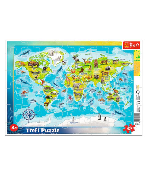 TF Puzzle "25 Frame" - World map with animals, cod 44664